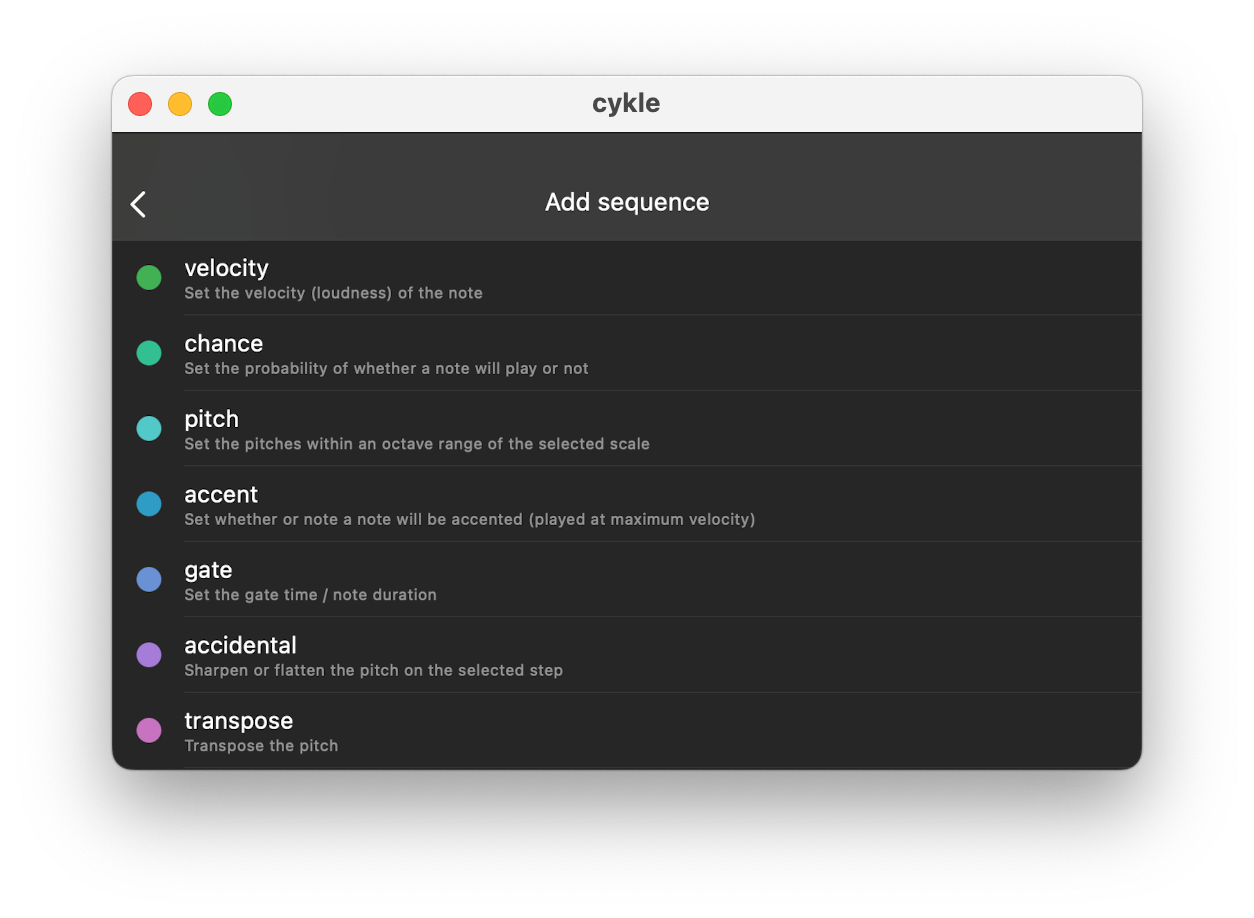 cykle's sequence menu